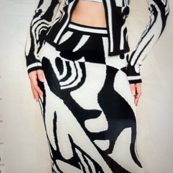 Jacquard sweater cardigan top and midi skirt set. - Picture 2 of 5